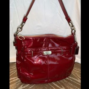 Authentic COACH Patent Leather Hobo Tote Bag RED